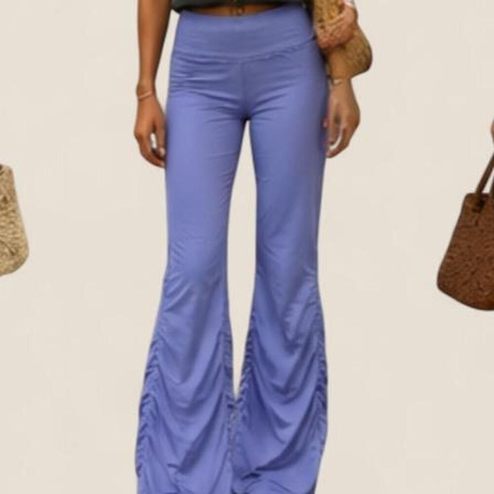 Free People speed of light Blue Ruched Flare Yoga Pants Y2K Balletcore Size M